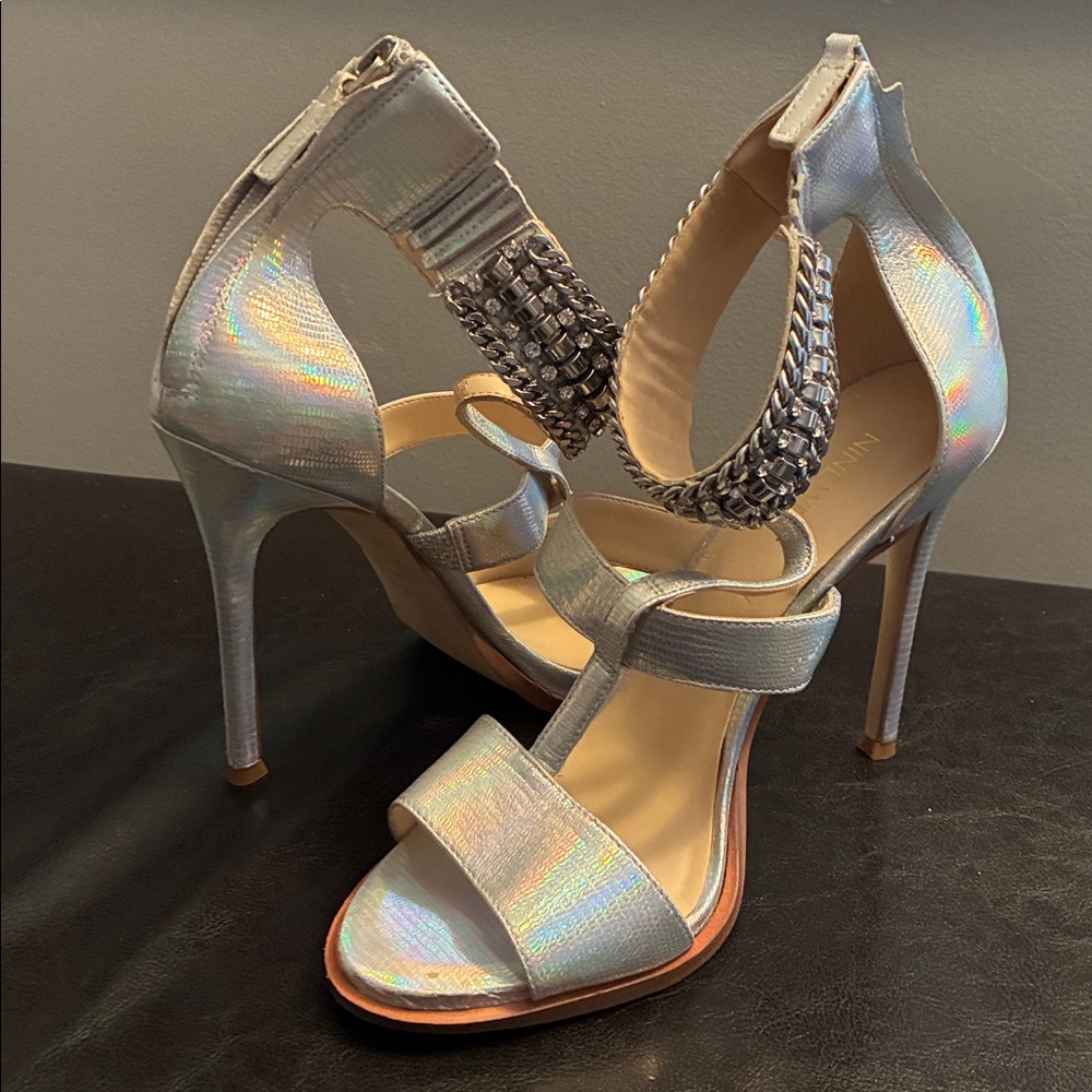 Nine West Shimmering Silver Heels